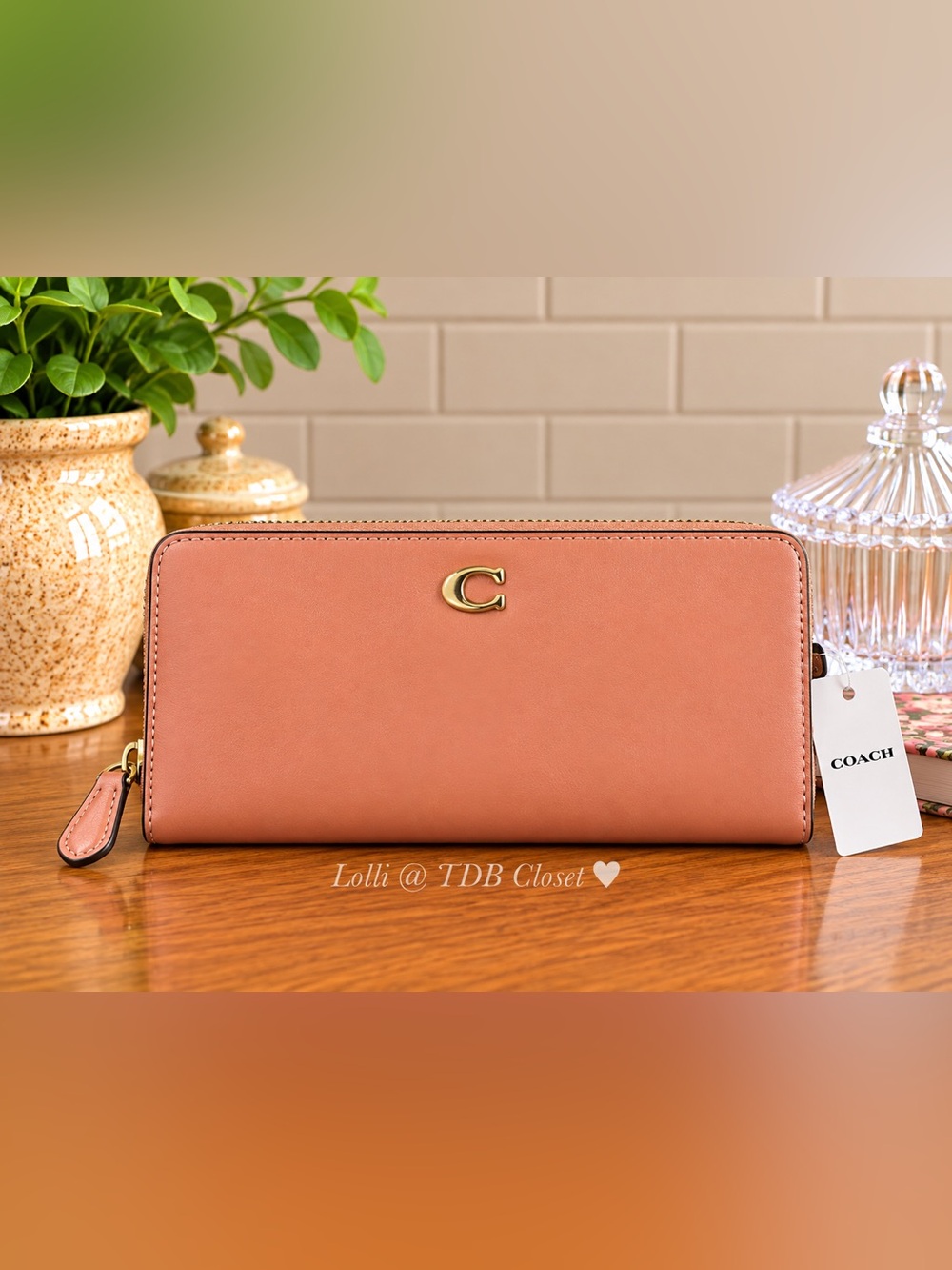 Coach Refined Leather Slim Wallet – Dark Peach – NWT – MSRP $175